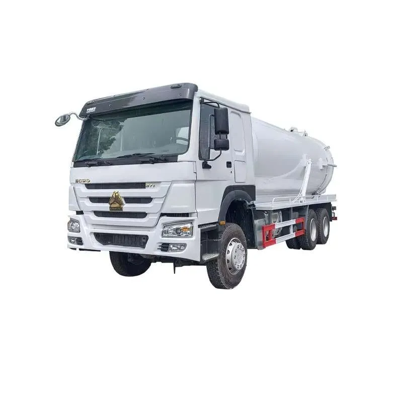 White HOWO 6×4 sewage suction truck, front three-quarter view on plain background